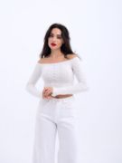 42241 TRİKO KAYIK YAKA CROP-EKRU resmi